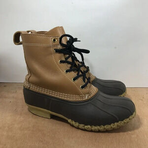 LL Bean Womens Bean Boots 8" Leather Unlined Duck Boots Brown Size 8
